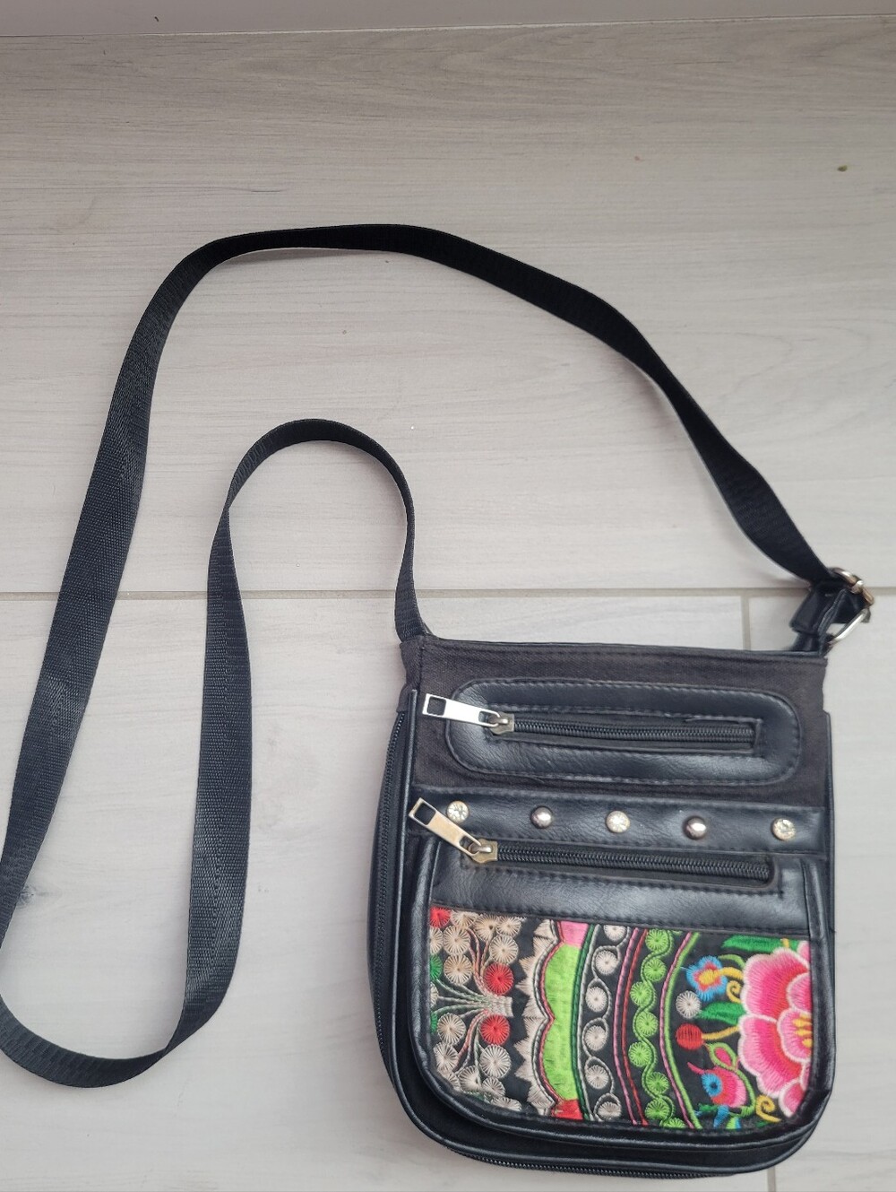 Crossbody Black Purse Floral Embroidery Unique